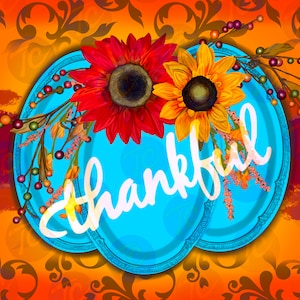 Fall Blue Pumpkin 20oz Tumbler wrap ~ JPEG Digital download ~ Autumn ~ Thanksgiving ~ Sunflower ~ Orange & Yellow ~ Victorian ~ Thankful