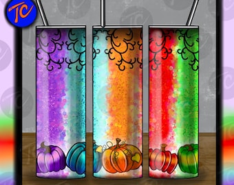 Rainbow Pumpkin 20oz Tumbler Wrap: Fall Digital Download