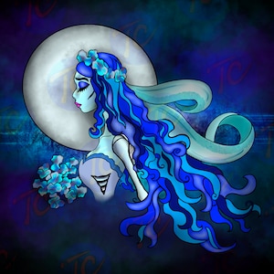 Halloween Corpse Bride ~ 20oz Tumbler Wrap Digitaler Download PNG & JPEG ~ Blaue Braut ~ Mondlicht ~ Geist ~ Alptraum