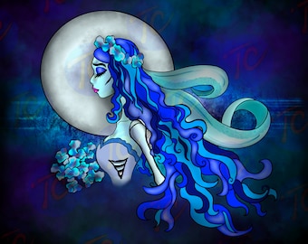 Halloween Corpse Bride ~ 20oz Tumbler Wrap Digital Download PNG & JPEG ~ Blue Bride ~ Moonlight ~ Ghost ~ Nightmare