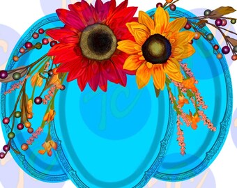 Blue Fall Pumpkin PNG: Sunflower Clip Art (Digital Download)