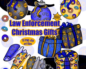 Law Enforcement Christmas Clipart: Ornaments, Gifts, Donuts (Digital Download)
