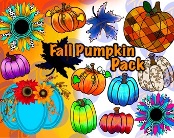 Pumpkin Pack digital ClipArt, 13 PNG files, Fall Sunflower
