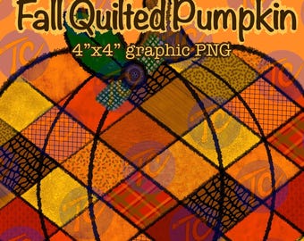 Fall Quilted Pumpkin PNG: Halloween Thanksgiving Graphic (Digital Download)