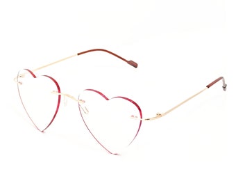 Lunettes anti-lumière bleue en forme de coeur sans monture à la mode | Lunettes de lecture avec correction pour femmes | Cadeau parfait pour elle