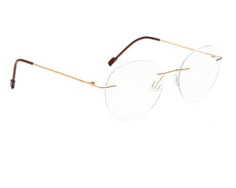 Runde randlose Blaulichtbrille | Verschreibungspflichtige Lesebrillen | Rahmenlose Computerbrille