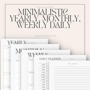 Yearly Monthly Weekly Daily Printable Planner Set | Instant Download