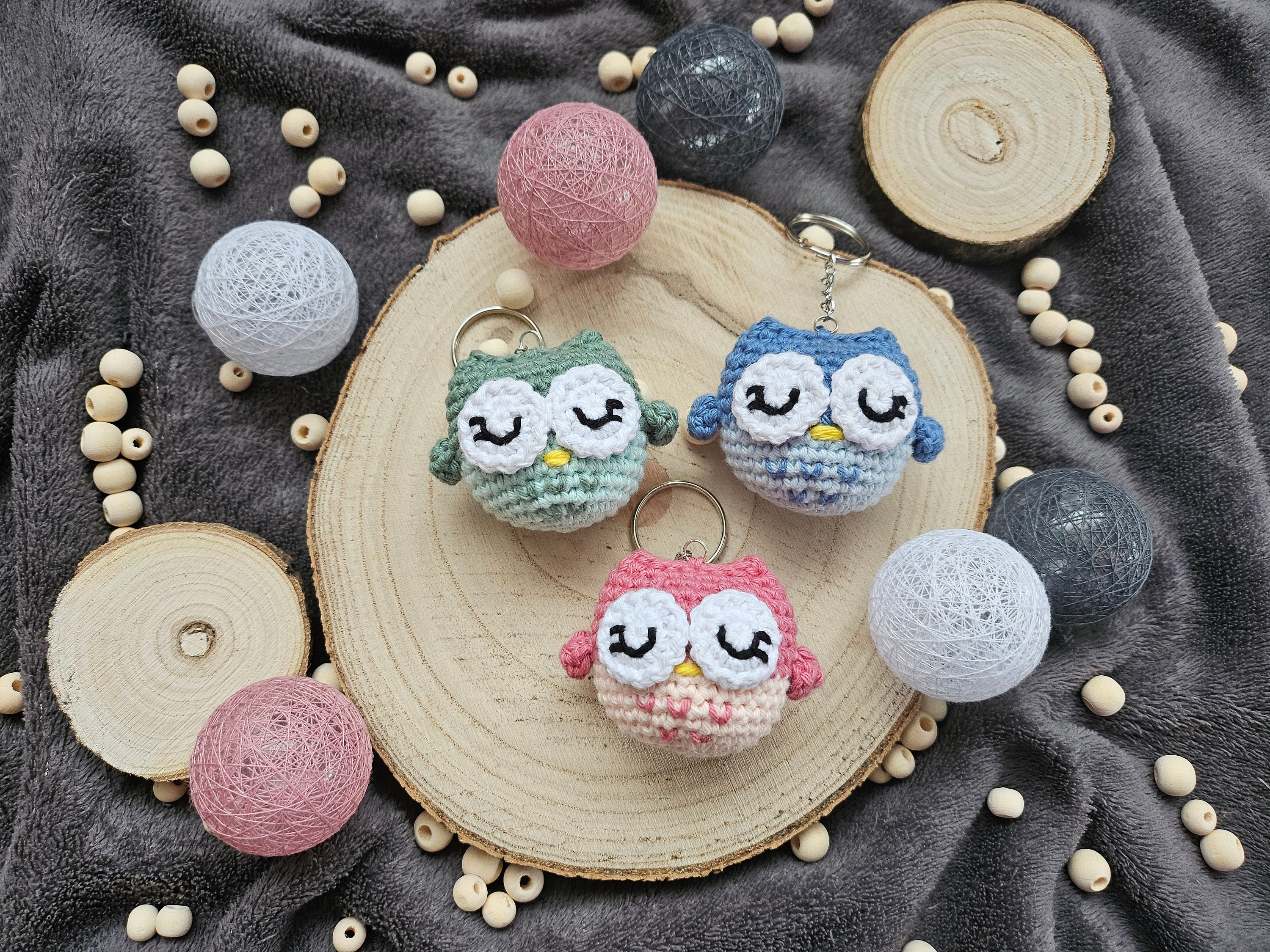 Schlüsselanhänger - schlafende Eule - gehäkelt - sleeping owl keychain crochet