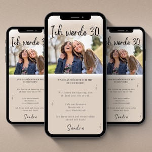 Invitación digital para cumpleaños número 30, 40, 50, 60 | Invitación de WhatsApp | Invitación de cumpleaños con tarjeta electrónica |  tarjeta de invitación móvil personalizada