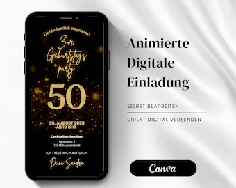 Animierte Einladung zum 50. Geburtstag | personalisierbare Geburtstagseinladung | eCard zum Versenden per Whatsapp