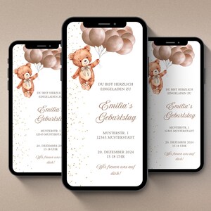 Invitation to a children&#39;s birthday bear | Digital birthday invitation | customizable | To send via Whatsapp