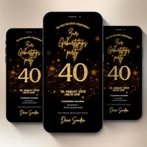 Digitale Einladung zum 40. Geburtstag gold | Whatsapp Einladung | eCard | Video Einladung animiert