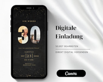 Einladung zum 30. Geburtstag mit Foto| personalisierbare Geburtstagseinladung | eCard zum Versenden per Whatsapp