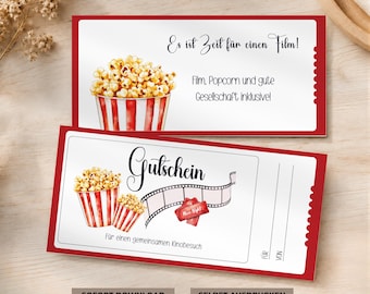 Cinema voucher PDF download | Personalized gift idea for a movie night | Gift voucher template | Digital voucher for printing