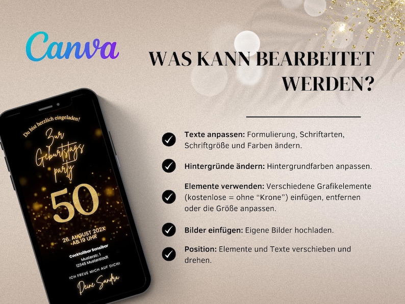 Digital WhatsApp invitation for a 50th birthday | Electronic birthday invitation for a 50th birthday party | Digital birthday card | Animated video eCard image 3