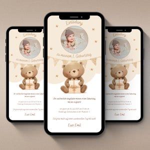 Convite do Whatsapp para aniversário de 1 2 3 4 5 | eCard convite de aniversário infantil | cartão de convite personalizado para celular | com lema de urso