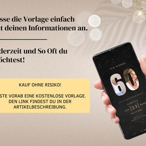 Cyfrowe zaproszenie WhatsApp na 60. urodziny | Elektroniczne zaproszenie na 60. urodziny | Cyfrowa kartka urodzinowa | Złota e-kartka ze zdjęciem zdjęcie 5