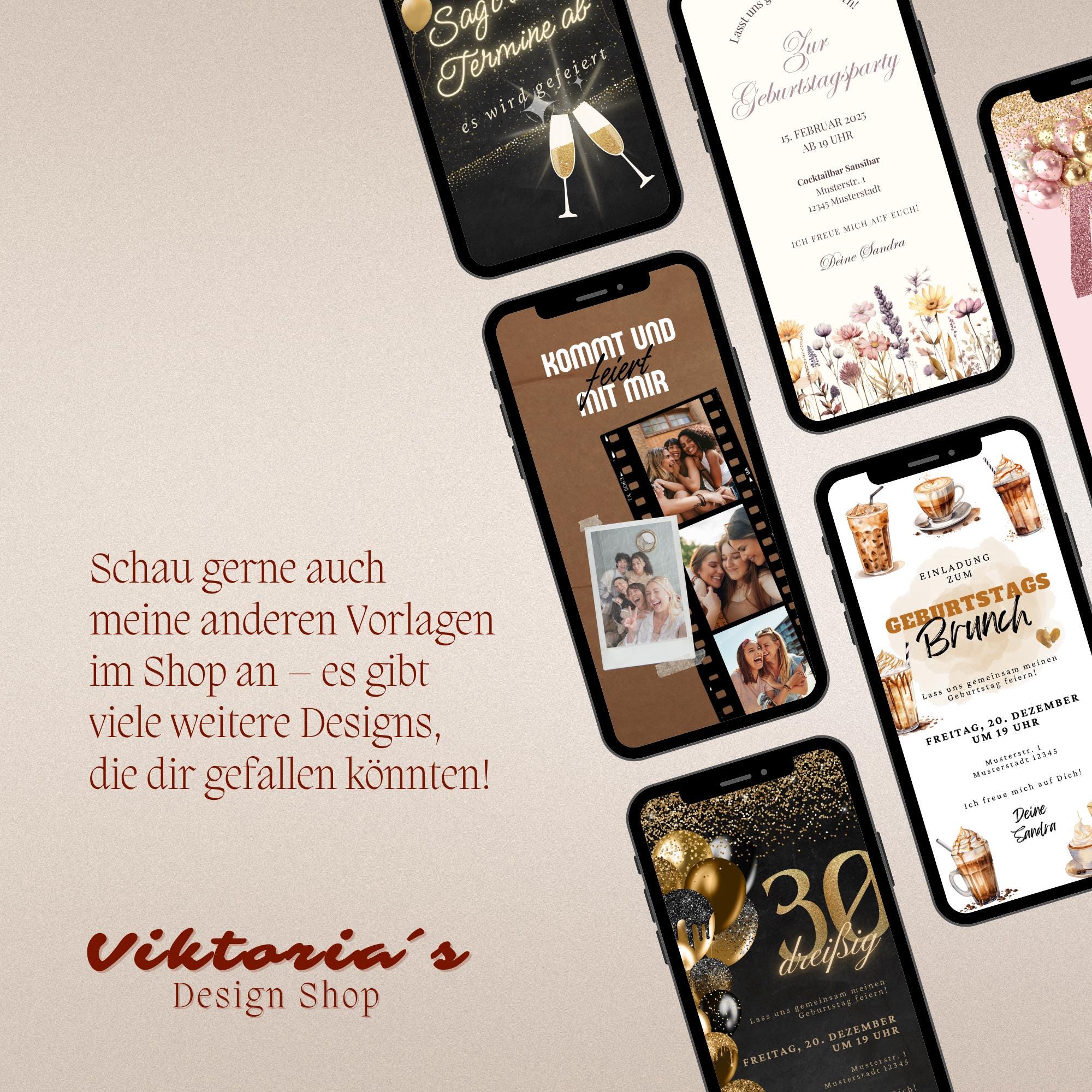 eCARD Einladung | Animierte rosa Geburtstagseinladung mit Blumen – eCARD4you, image size:2000x2000