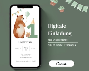 Digitale Einladung Kindergeburtstag | Digitale Geburtstagseinladung | personalisierbar | Zum Versenden per Whatsapp | Erster Geburtstag