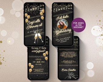 Digital WhatsApp invitation | Electronic birthday invitation for a birthday party | Digital birthday card | Black and gold party e-card