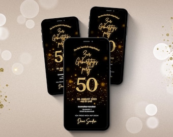 Convite digital para WhatsApp para aniversário de 50 anos | Convite eletrônico de aniversário para festa de 50 anos | Cartão de aniversário digital | Cartão eletrônico em vídeo animado