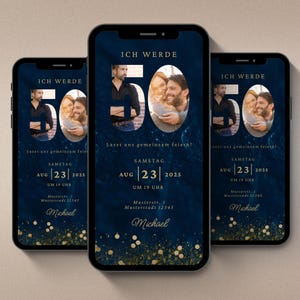 Einladung zum 50. Geburtstag mit Foto| personalisierbare Geburtstagseinladung | eCard zum Versenden per Whatsapp