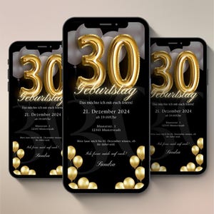 Digitale Einladung zum 30. Geburtstag gold | Whatsapp Einladung | eCard | Video Einladung animiert