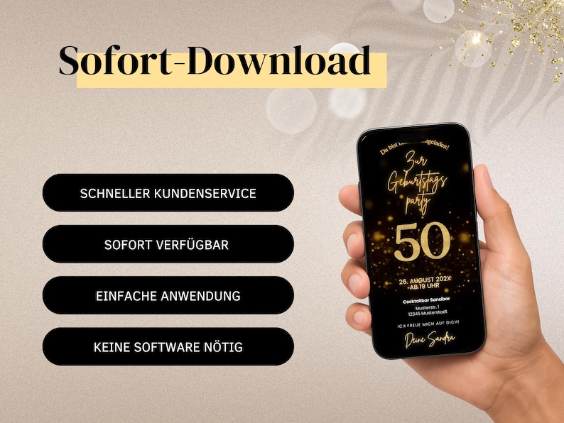 Digital WhatsApp invitation for a 50th birthday | Electronic birthday invitation for a 50th birthday party | Digital birthday card | Animated video eCard image 9