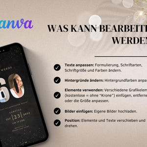 Cyfrowe zaproszenie WhatsApp na 60. urodziny | Elektroniczne zaproszenie na 60. urodziny | Cyfrowa kartka urodzinowa | Złota e-kartka ze zdjęciem zdjęcie 3