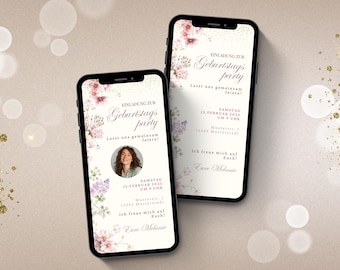 Invitación digital de WhatsApp | Invitación electrónica de cumpleaños para una fiesta de cumpleaños | Tarjeta de cumpleaños digital | Plantilla de Canva para tarjeta electrónica