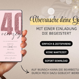 Convite digital para WhatsApp para aniversário de 40 anos | Convite eletrônico de aniversário para festa de 40 anos | Cartão de aniversário digital | Cartão eletrônico rosa imagem 6