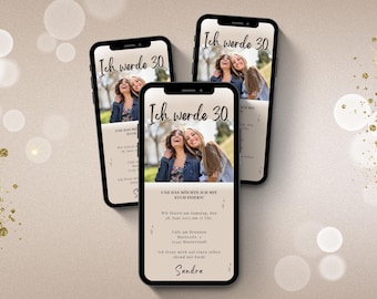 Convite digital para WhatsApp | Convite eletrônico de aniversário para festa de aniversário | Cartão de aniversário digital | Modelo de eCard no Canva