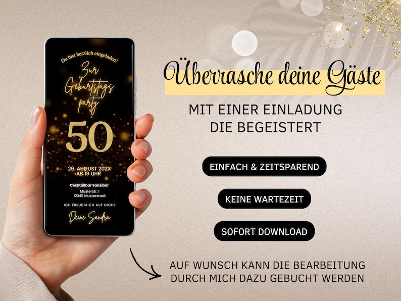 Digital WhatsApp invitation for a 50th birthday | Electronic birthday invitation for a 50th birthday party | Digital birthday card | Animated video eCard image 6