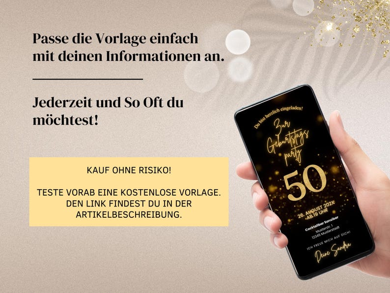 Digital WhatsApp invitation for a 50th birthday | Electronic birthday invitation for a 50th birthday party | Digital birthday card | Animated video eCard image 5