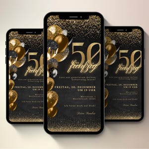 Digital invitation for the 50th birthday gold | Whatsapp invitation | eCard
