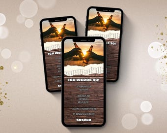 Convite digital para WhatsApp | Convite eletrônico de aniversário para festa de aniversário | Cartão de aniversário digital | Modelo de cartão eletrônico no Canva (madeira)