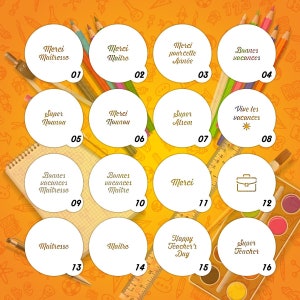 Plantilla de agradecimiento, fin de año "Gracias Maestra/Maestra/Niñera por macarrones, galletas y otras dimensiones para todos sus pasteles