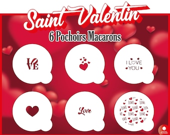 Set of 6 Valentine's Day stencils for macarons