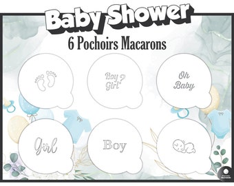 Lot de 6 pochoirs Baby Shower pour macarons