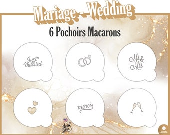 Lot de 6 pochoirs Mariage pour macarons