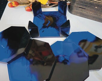 Hexagon Coasters Set with Holder - Choice of Colors - Handmade Gift - Housewarming or Christmas Gift - Colorful Table Decor - Made to order