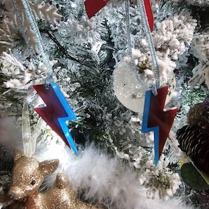 David Bowie Aladdin Sane Lightning Bolt | Bowie Bolt Hanging Decoration Red and Blue Lightning Bolt | David Bowie Ornament | Bowie Bolt |