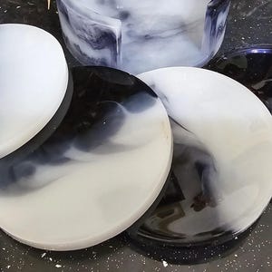 Coasters with Holder | Set of 4 black and white coasters | Unique Christmas Gift | Resin Coaster | Colourful Coasters | Drinks Coasters