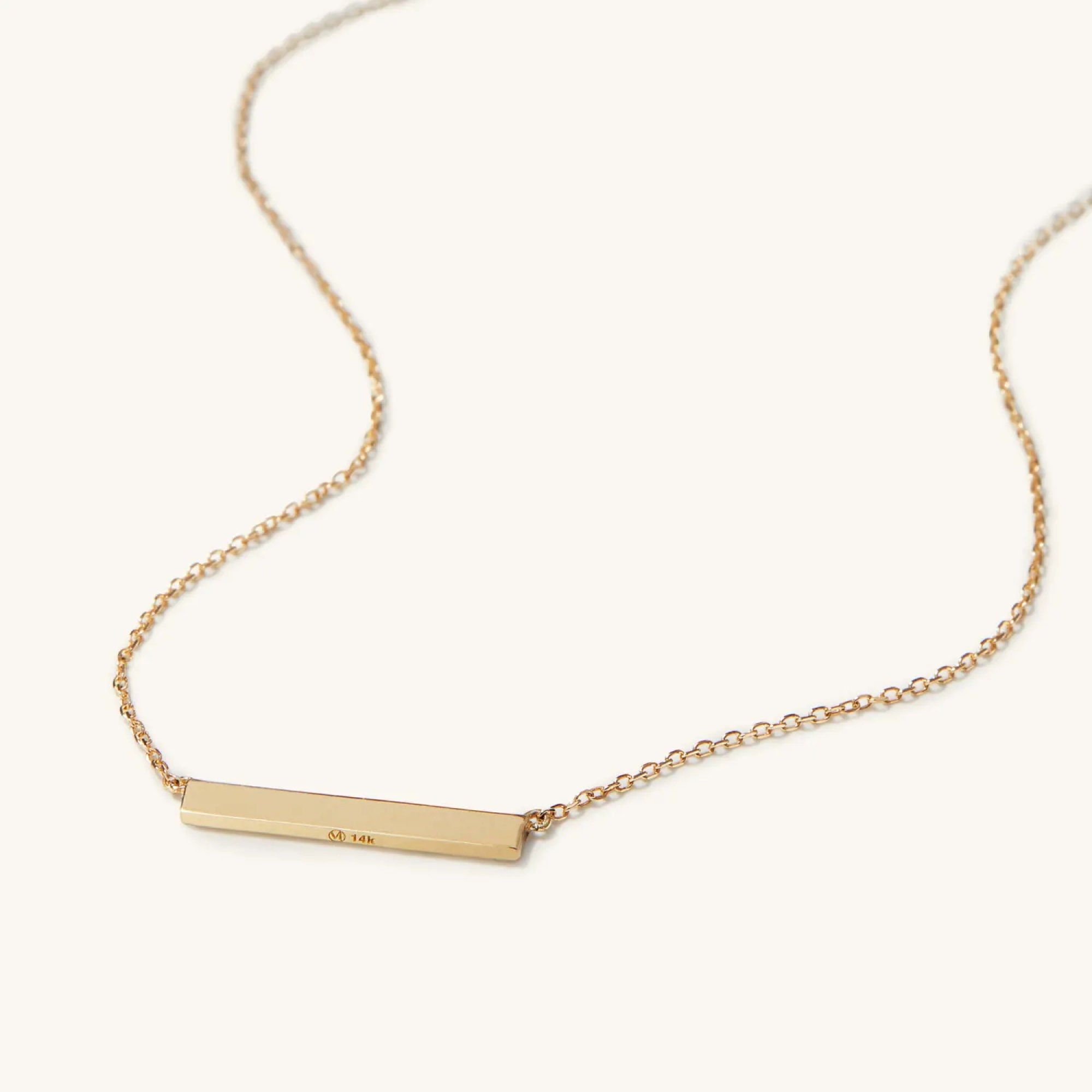 14K Solid Gold Bar Necklace Personalized Bar Necklace - Etsy