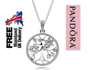 Silver Pandora Sparkling Family Tree Necklace, Women Necklace, Clear Cubic Zirconia Jewellery, Love Jewellery, Meaningful Necklace, S925 ALE