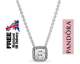 Pandora Square Sparkle Halo Necklace, Sterling Silver Necklace, Clear Cubic Zirconia Necklace, Everyday Necklace,Silver Pendant,Silver Chain