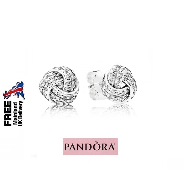 Pandora Love Knots Stud Earrings Silver Knotted Earrings S925 ALE Signature Curved Design Symbolizing Love for Women Perfect Gift 290696CZ