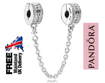 Pandora Moments Logo Safety Chain Clip Charm, Sterling Silver Safety Chain For Charm Bracelet, Everyday Ladies Jewellery, Special Gift UK