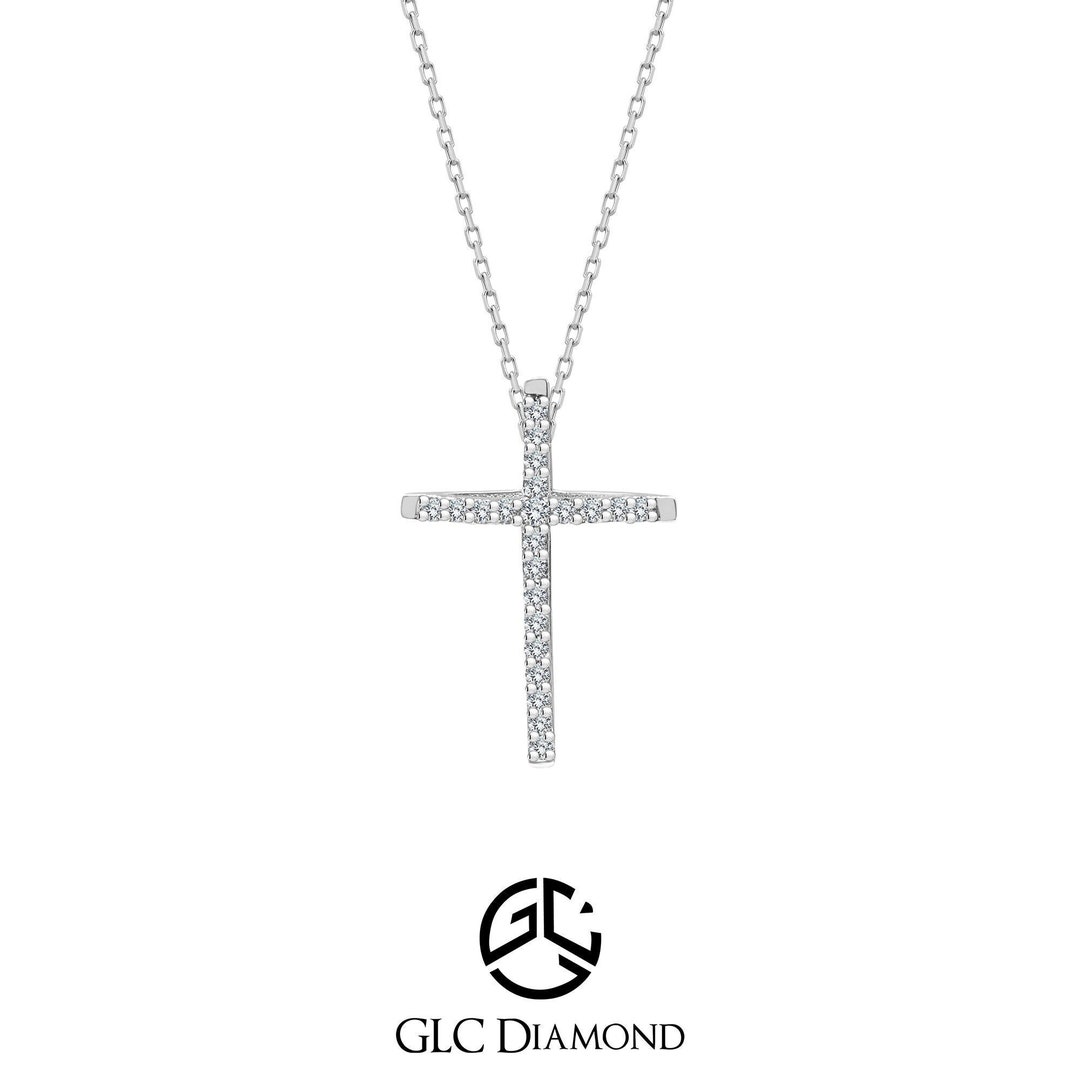 14K White Gold Cross Necklace 0.14 Ct Diamond Cross Necklace - Etsy