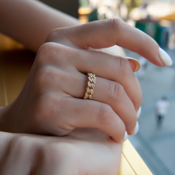 Gold Diamond Chain Ring